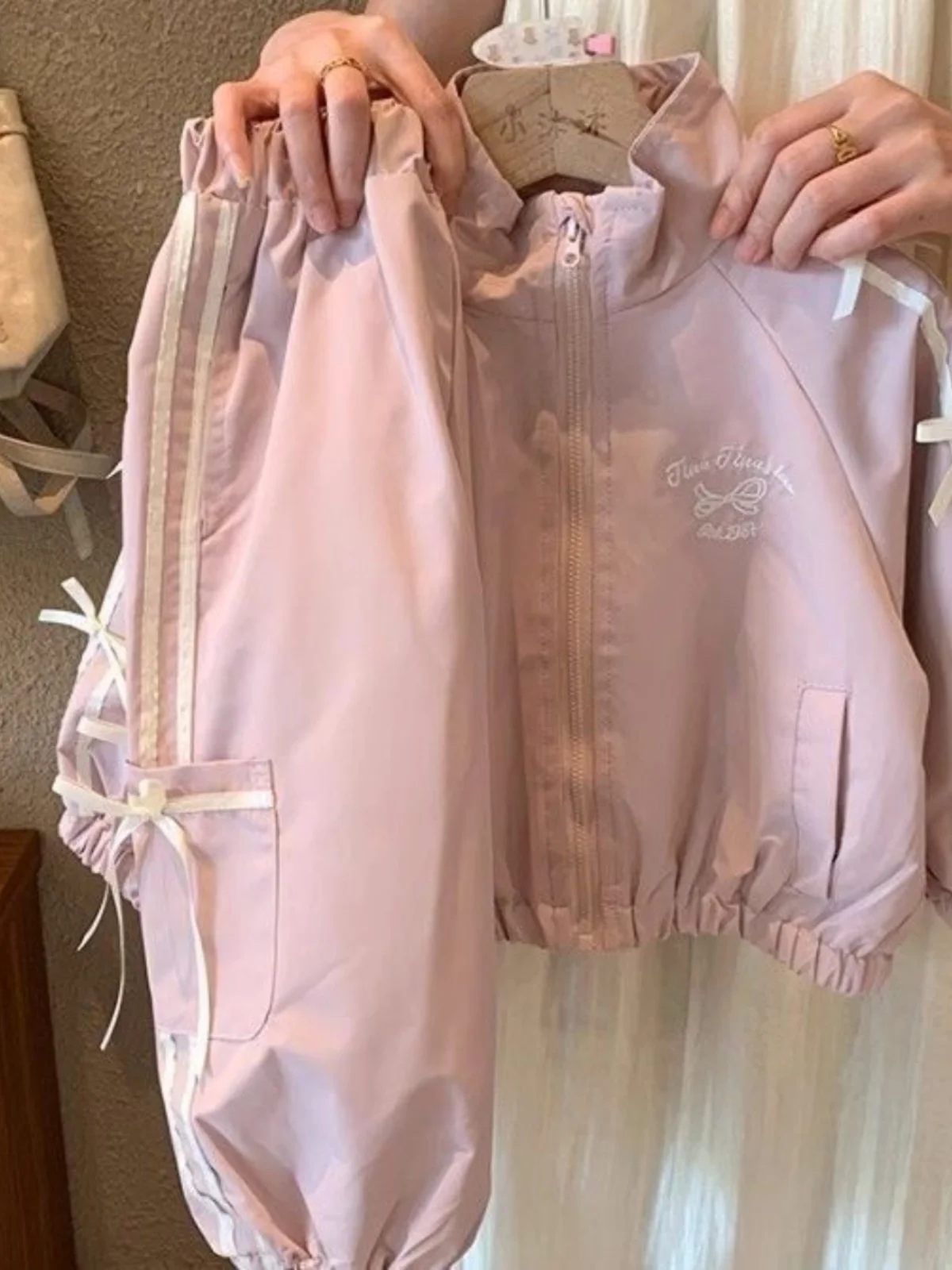 

Весенний модный комплект для девочек: куртка с узлом, повседневный спортивный костюм, длинные брюки, комплект из двух предметов в корейском стиле