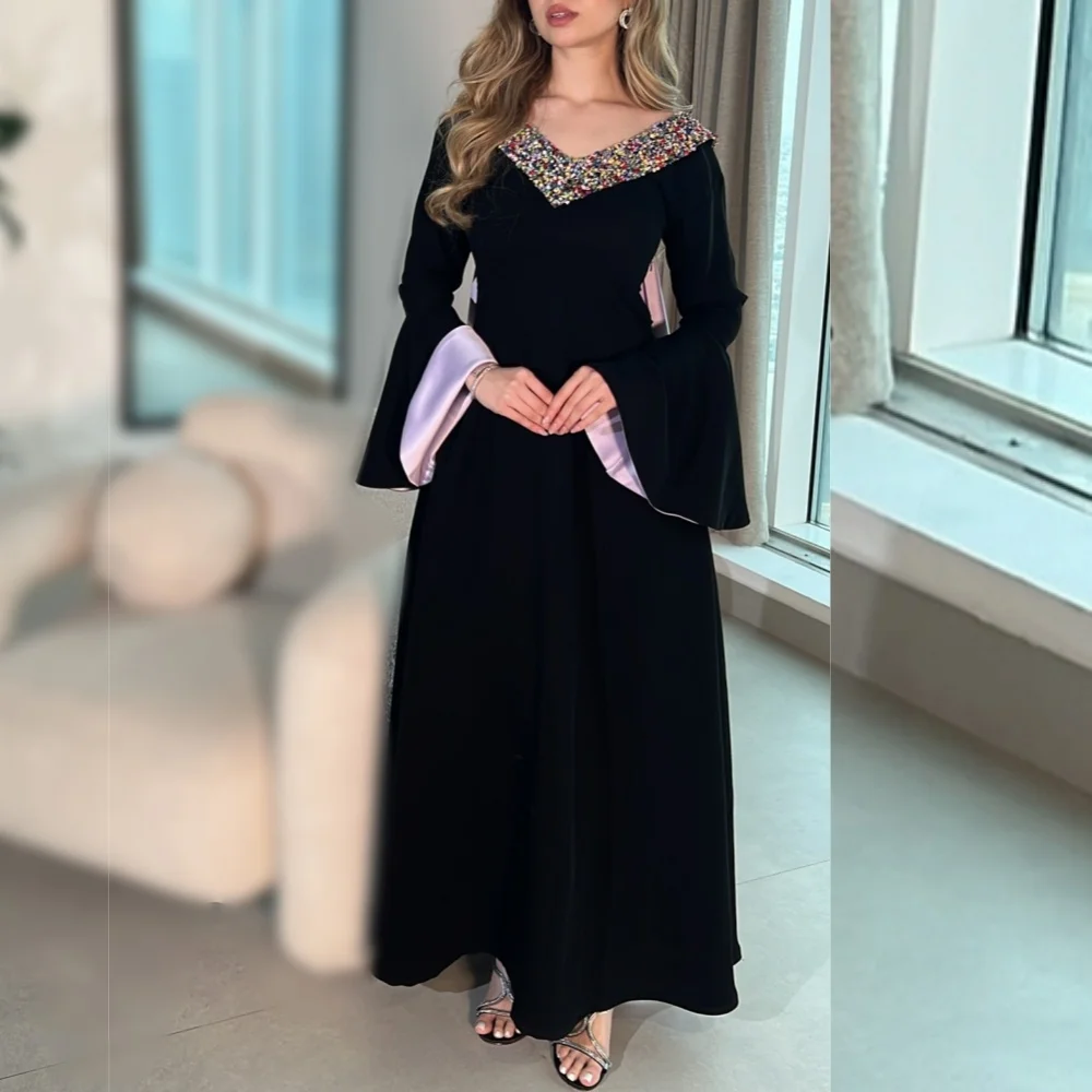 

Customized Glitter Grace Evening Dress Beading V-neck A-line Long Dresses Bespoke Occasion Elegant Party Gown Formal