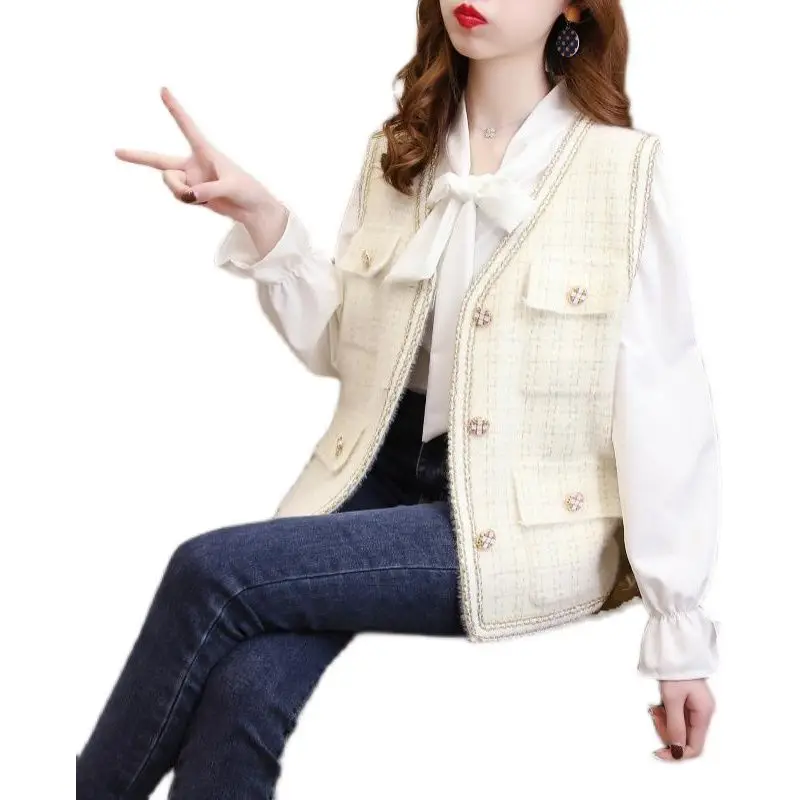 

Cardigan Vests Sweet Sleeveless Solid Color Buttons Patchwork Fashion Loose Casual Korean Temperament Elegant Women's Clothing