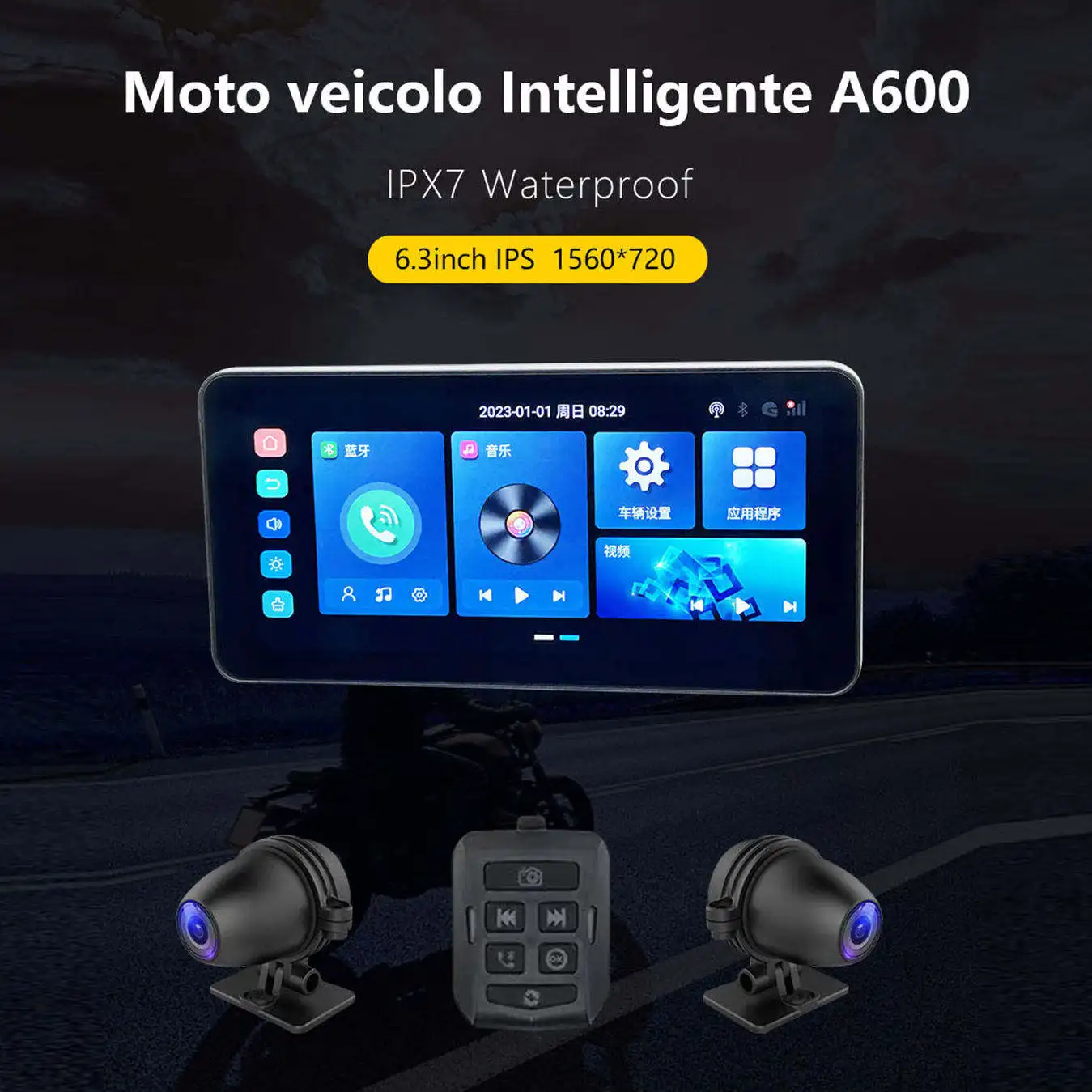6.3 Inch Android System Touch Screen 4G Motorcycle GPS Navigation With Dual Lens DVR, Carplay, and TPMS