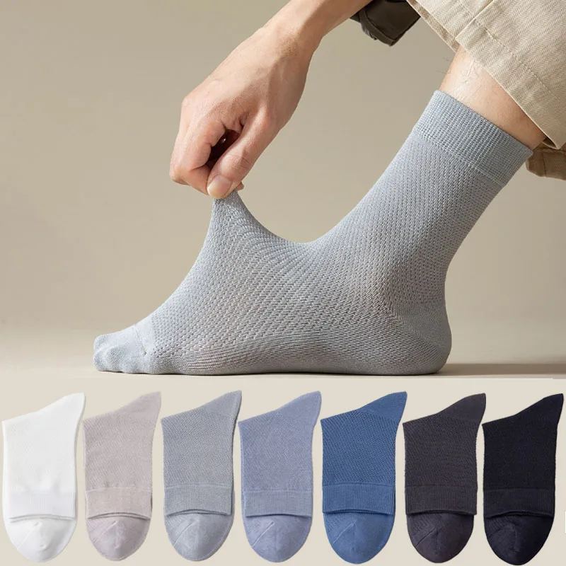 1 Pairs Men Summer Socks High Quality 96% Pure Cotton Business Deodorant Long Thin Sock Mesh Breathable Male Solid Color Casual