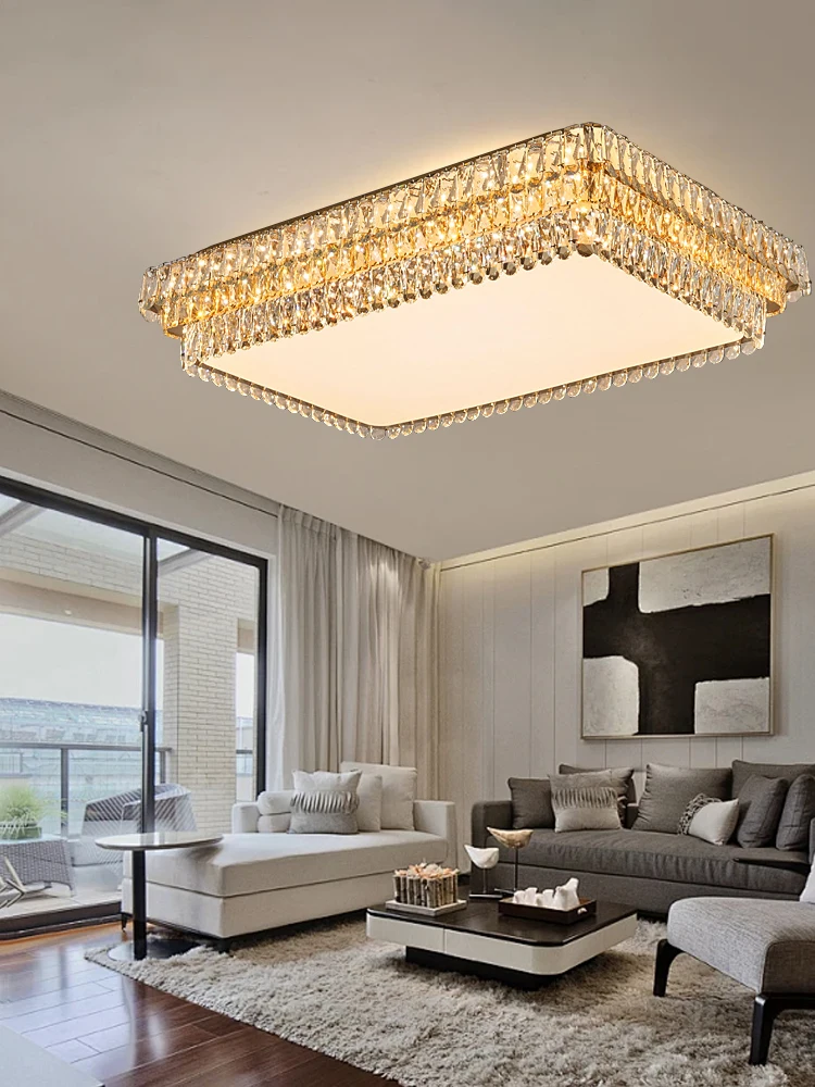 

Rectangle Crystal Ceiling Lamp Gold Simple Design Led Home Decoration Light Fixture over Bedroom Lamparas De Techo 2024 Lights