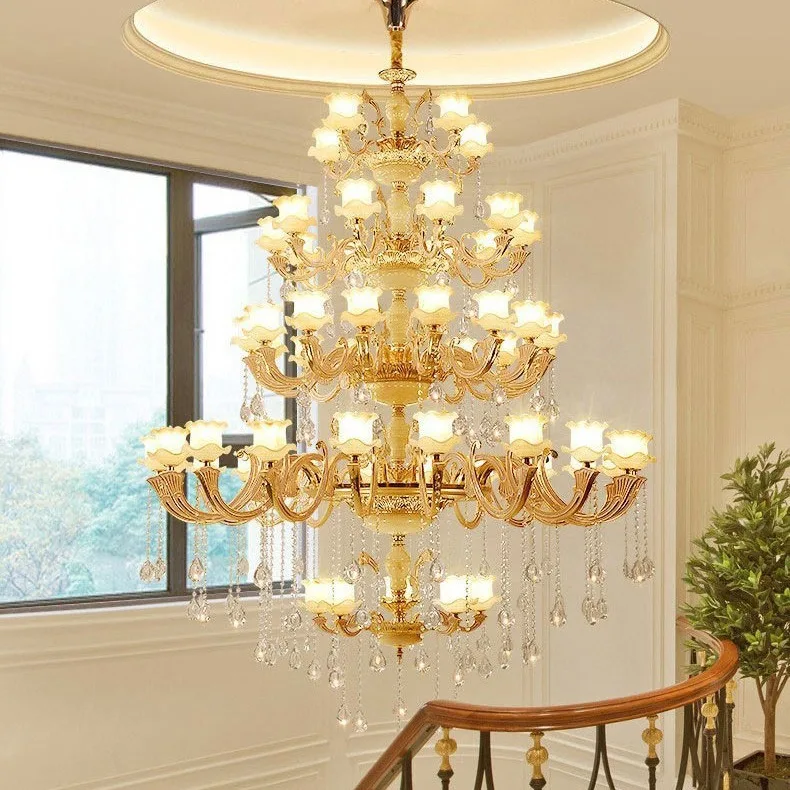 

Living room, European style, crystal, large chandelier, villa, hall, zinc alloy
