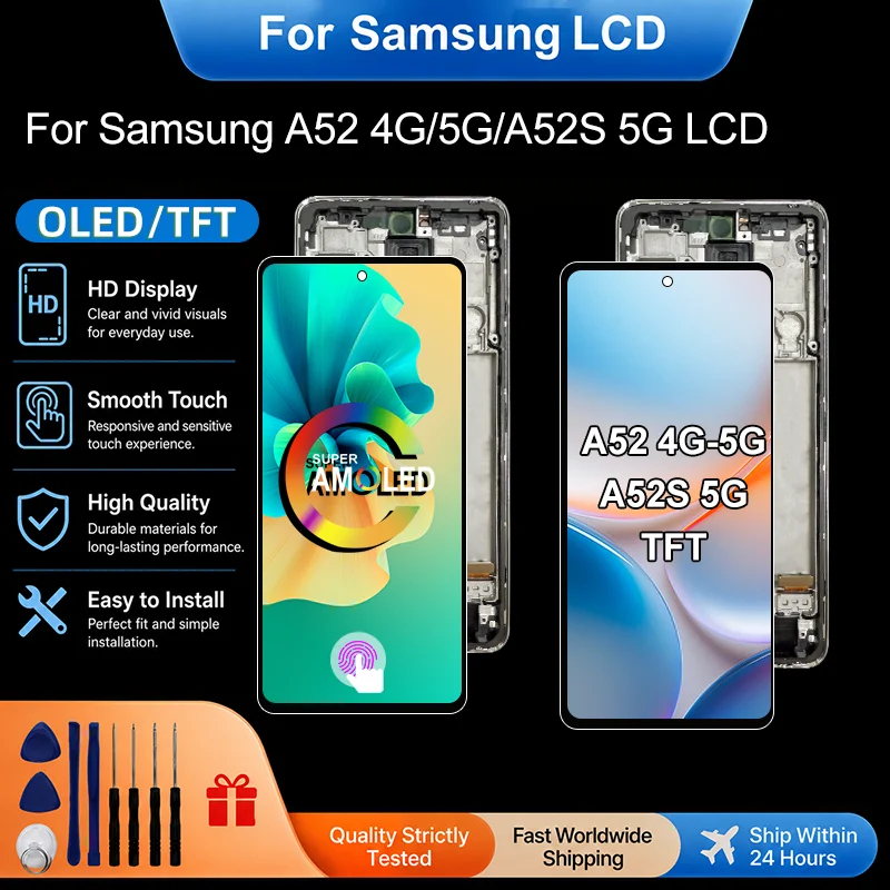 AMOLED For Samsung Galaxy A52 4G 5G A525M LCD Display Touch Screen Digitizer For Samsung A52S 5G LCD SM-A525F SM-A526B SM-A528B
