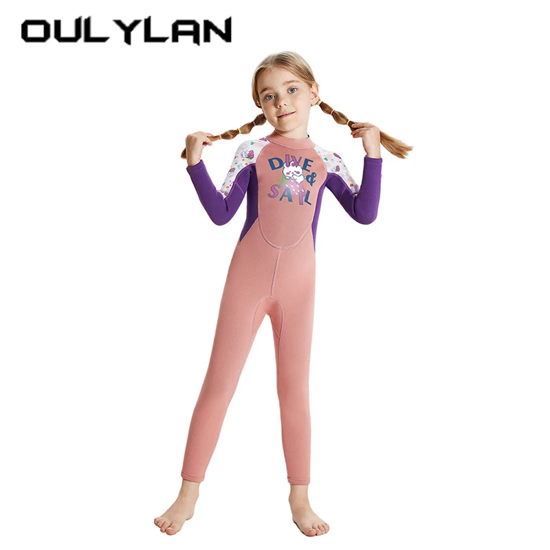 Children's Wetsuit Girl's Sunscreen Long Sleeve Quick Drying Swimsuit Kid's Anti-jellyfish Swimming Surfing Floating Diving Suit