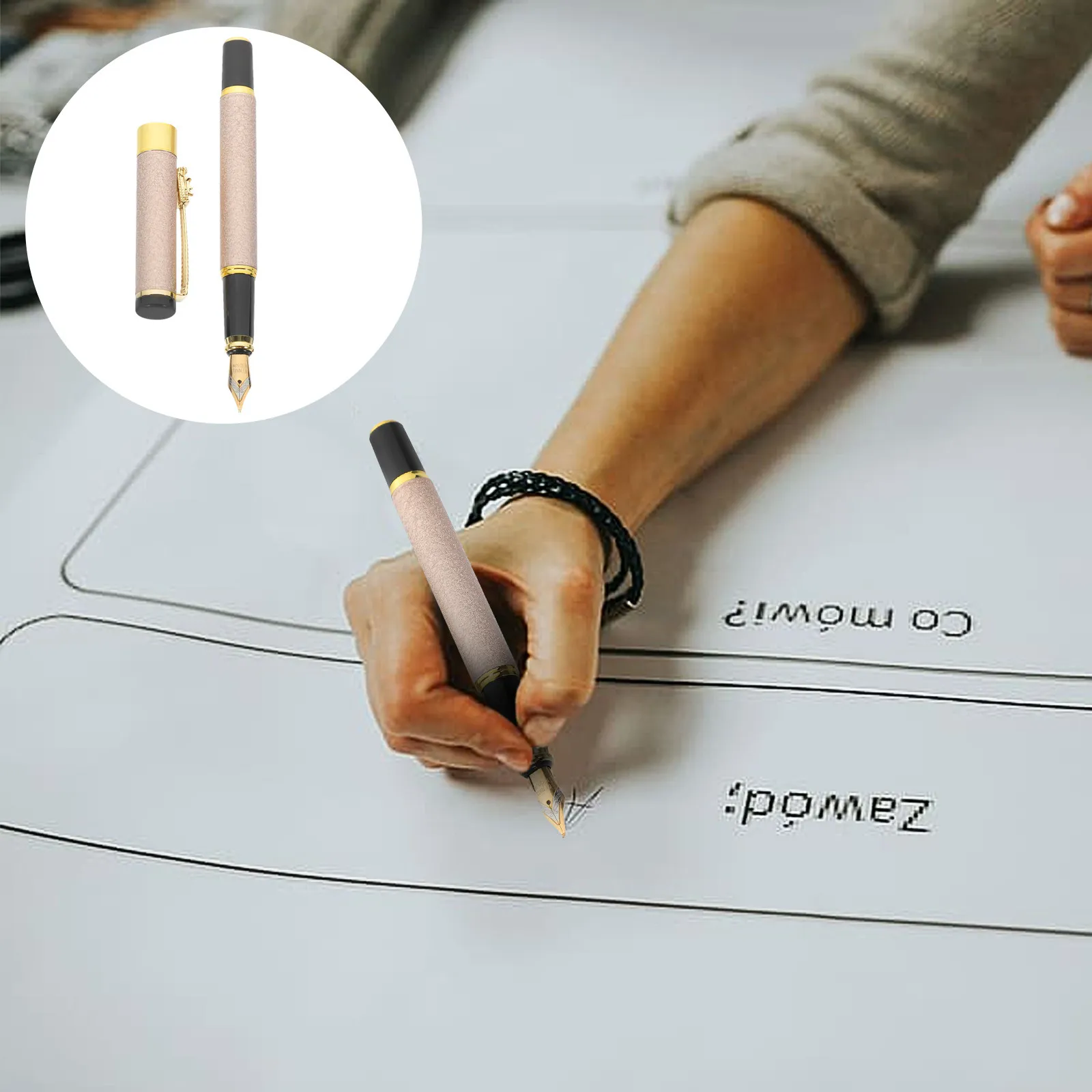 

Iron Metal Fountain Pen Smooth Writing Comfortable Handle Portable Multifunctional Calligraphy Pen for Students Teachers Gift