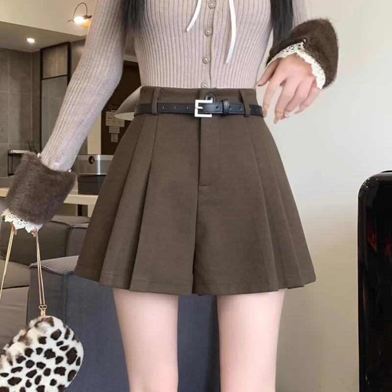 Xiaoxiangfeng Woolen Shorts Skirt For Autumn And Winter Wear, 2024 New High Waisted Black A-Line Women's Boots Pants