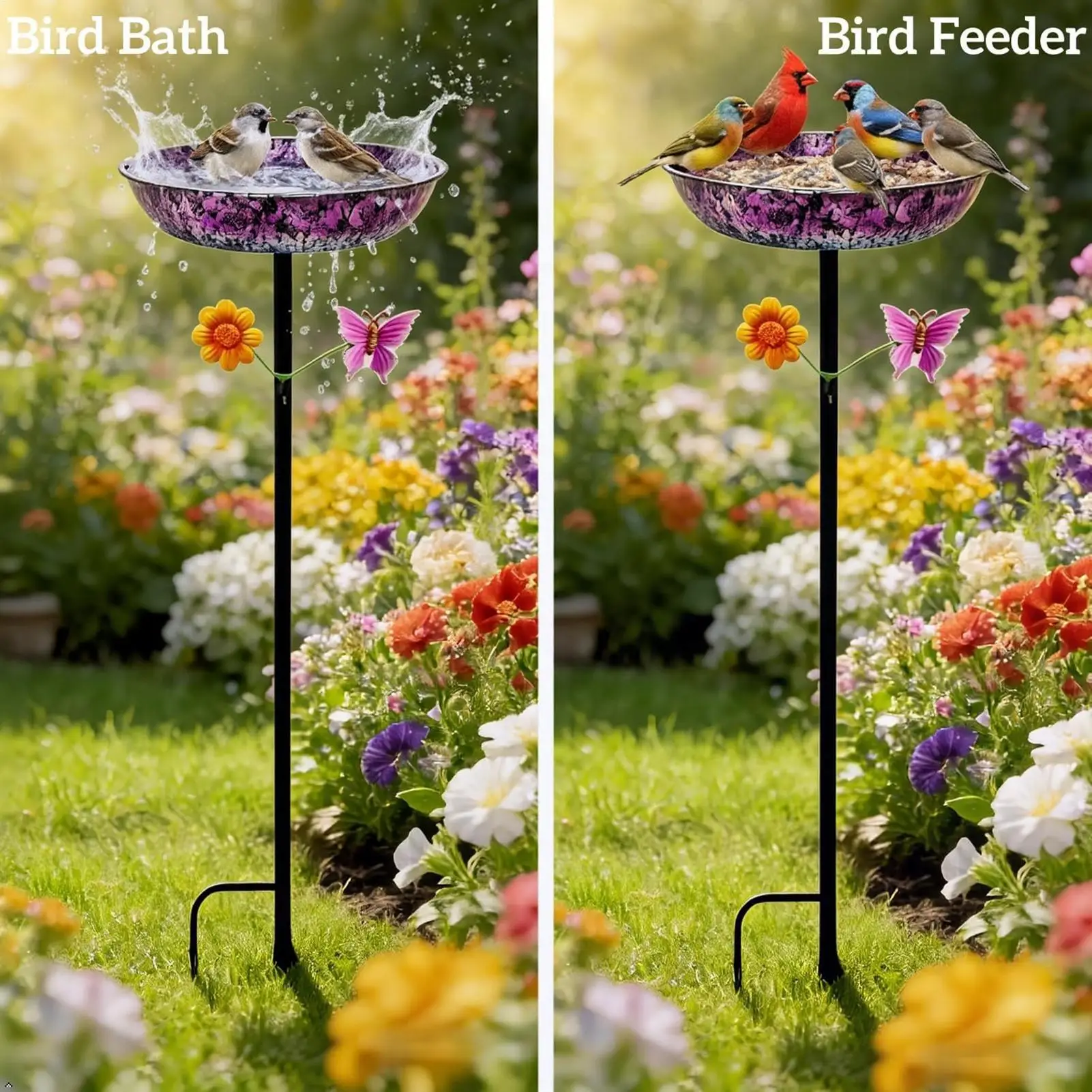 Bird Bath Metal Wild Birds Feeder Standing Birdbath For Backyard Patio Porch Yard Lawn Garden Birdwatchers