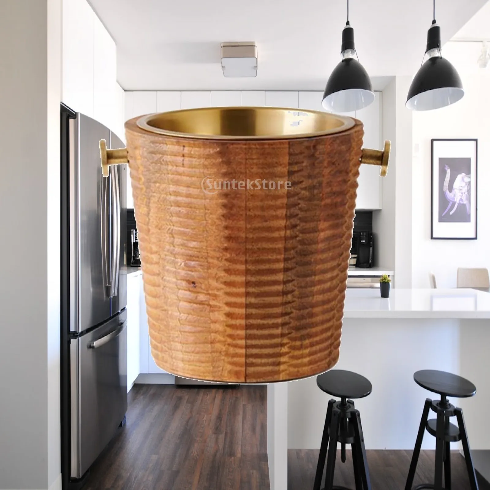 Bone Decorated Bucket Refined Stainless Steel Bone Brass Decor Versatile Storage for Kitchen Countertop