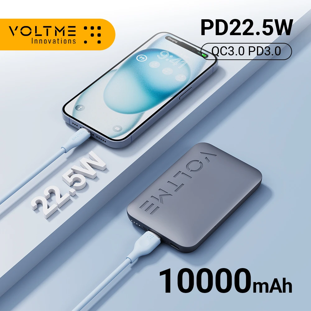 

VOLTME 10000 мАч PD USB A Power Bank Быстрая зарядка для iPhone 15/14 Xiaomi Внешняя батарея Портативное зарядное устройство Power Bank Type-C