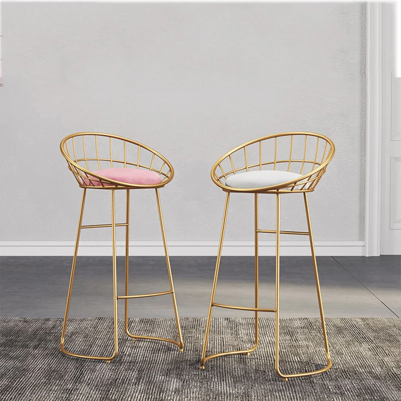 

Nordic Simple Bar Chair Leisure Metal Gold High Comfortable Barhocker Counter Pink Flannel Anti-slip Nordic Bar Furniture Gold