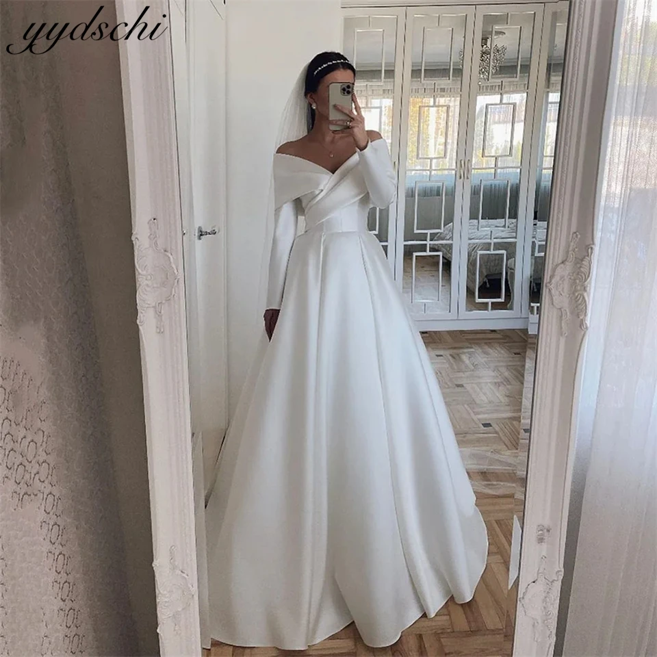 Personalizzato elegante fuori maniche scollo a V incrociato semplice A-line 2024 Abiti da sposa Sweep Train Abiti da sposa Abiti da Noiva