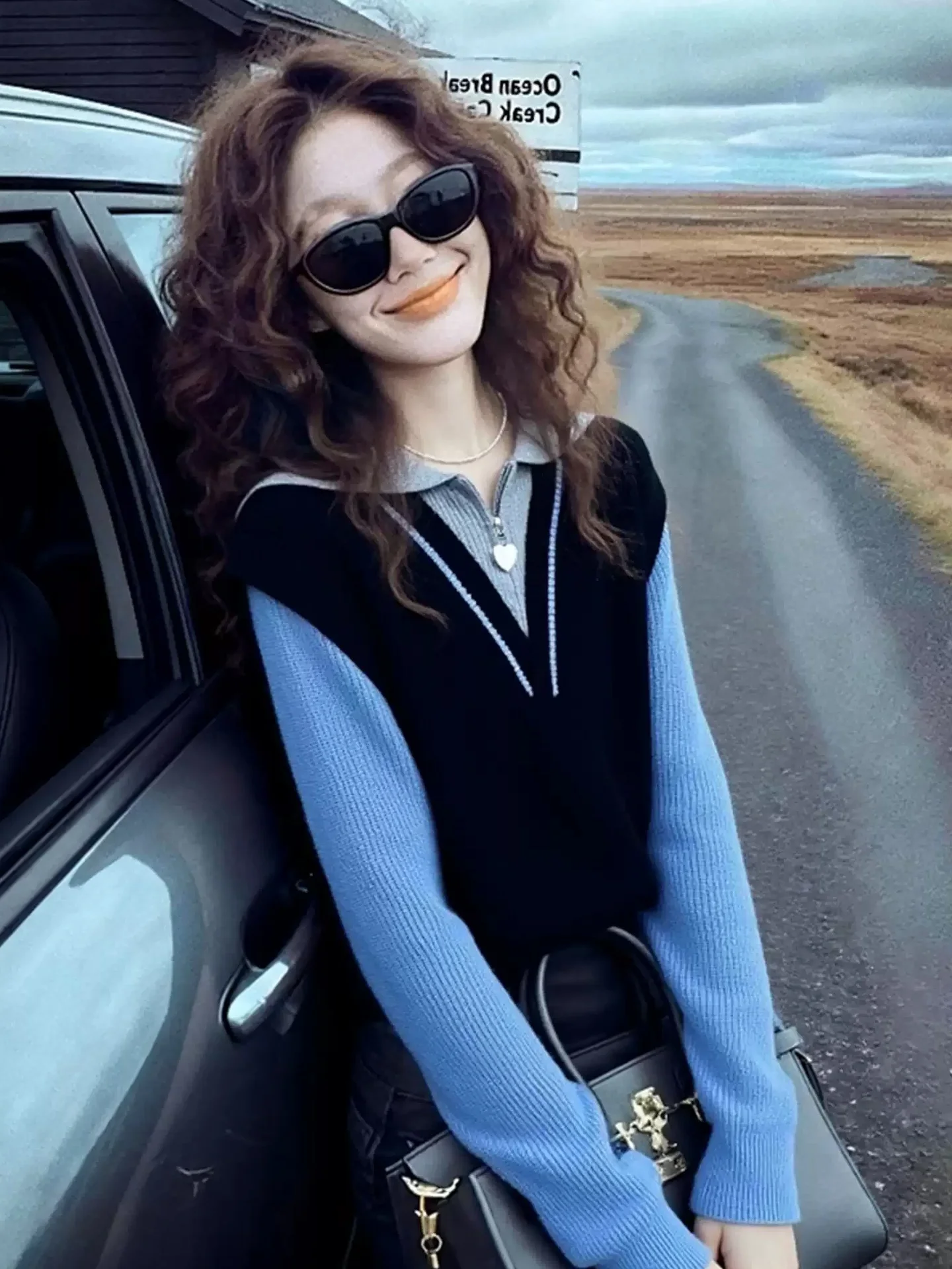 Comodo maglione lavorato a maglia Camere Long Sve Splicing Design Faion Commute Sle da donna Winter Design Sense Fake Two-P...