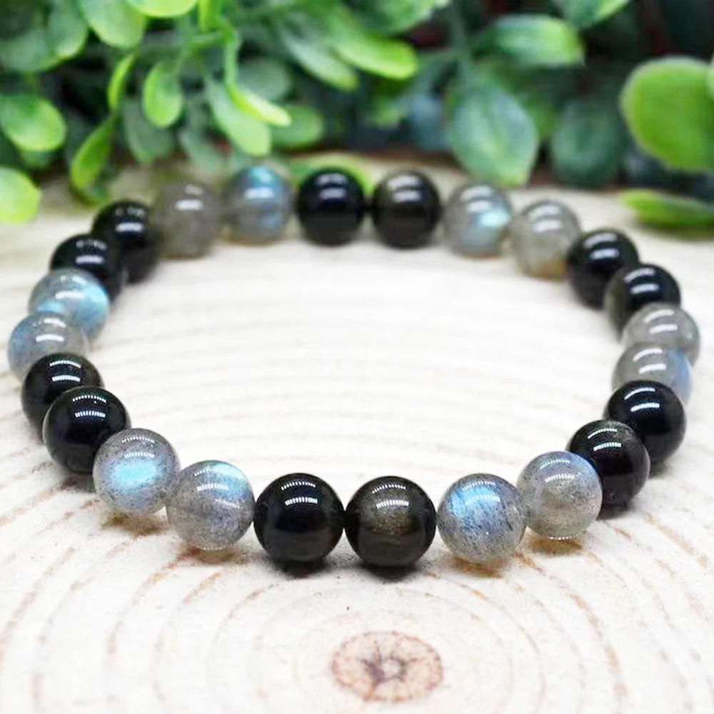 MG1981 8 MM Labradorite Gold Sheen Obsidian Mixed Bracelet Womens Beaded Gemstone Energy Healing Crystals Jewelry