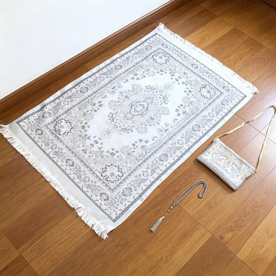 Turkish Islamic Prayer Rug Set Soft Prayer Mat With Prayer Beads Portable Storage Bag Muslim Gift For Ramadan Eid Hajj
