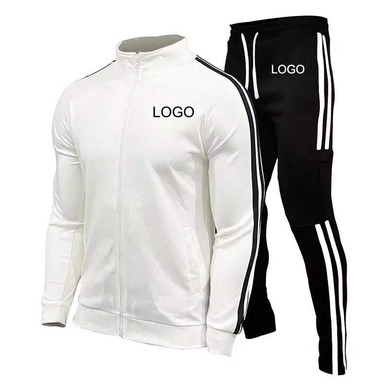 Chándal con logotipo personalizado para hombre, conjunto de 2 piezas, chaqueta con cremallera, pantalones de chándal, traje de entrenamiento, trajes