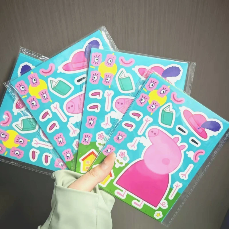 2026 new 16 Peppa Pig family assembly puzzle cartoon stickers, pink and blue parent-child educational toys, diy companion gifts view 2