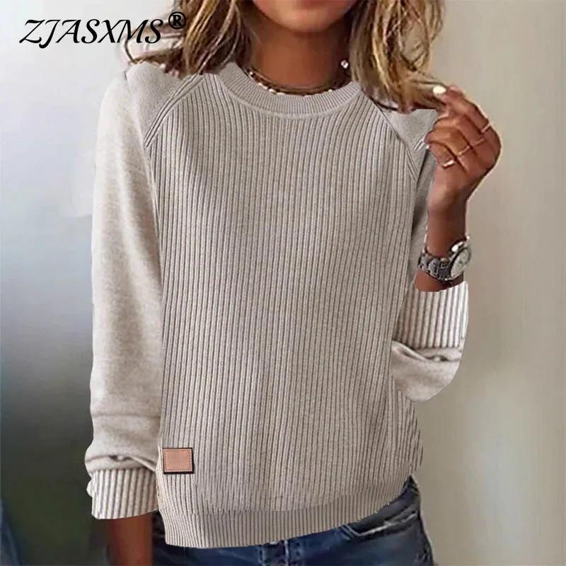 

Ретро однотонный вязаный свитер в рубчик, джемпер, женский повседневный вафельный свитер с круглым вырезом, осенний топ с длинными рукавами, пуловер Harajuku Mujer
