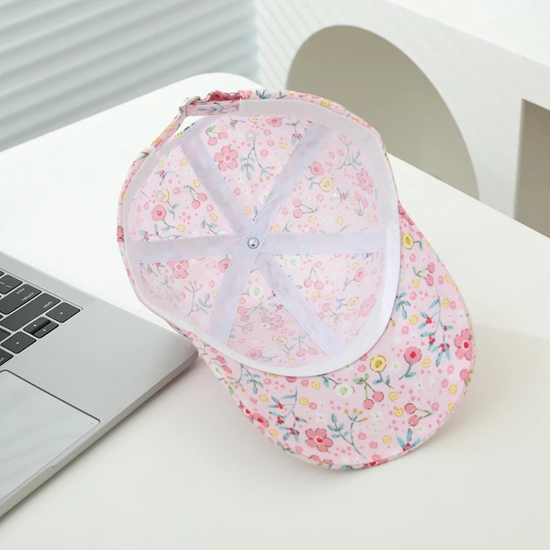 Summer Kids Baseball Caps Flowers Prints Girls Top High Caps Sun Hat Children Peaked Cap Adjustable Visor Cap for Girls 4-8Years view 6