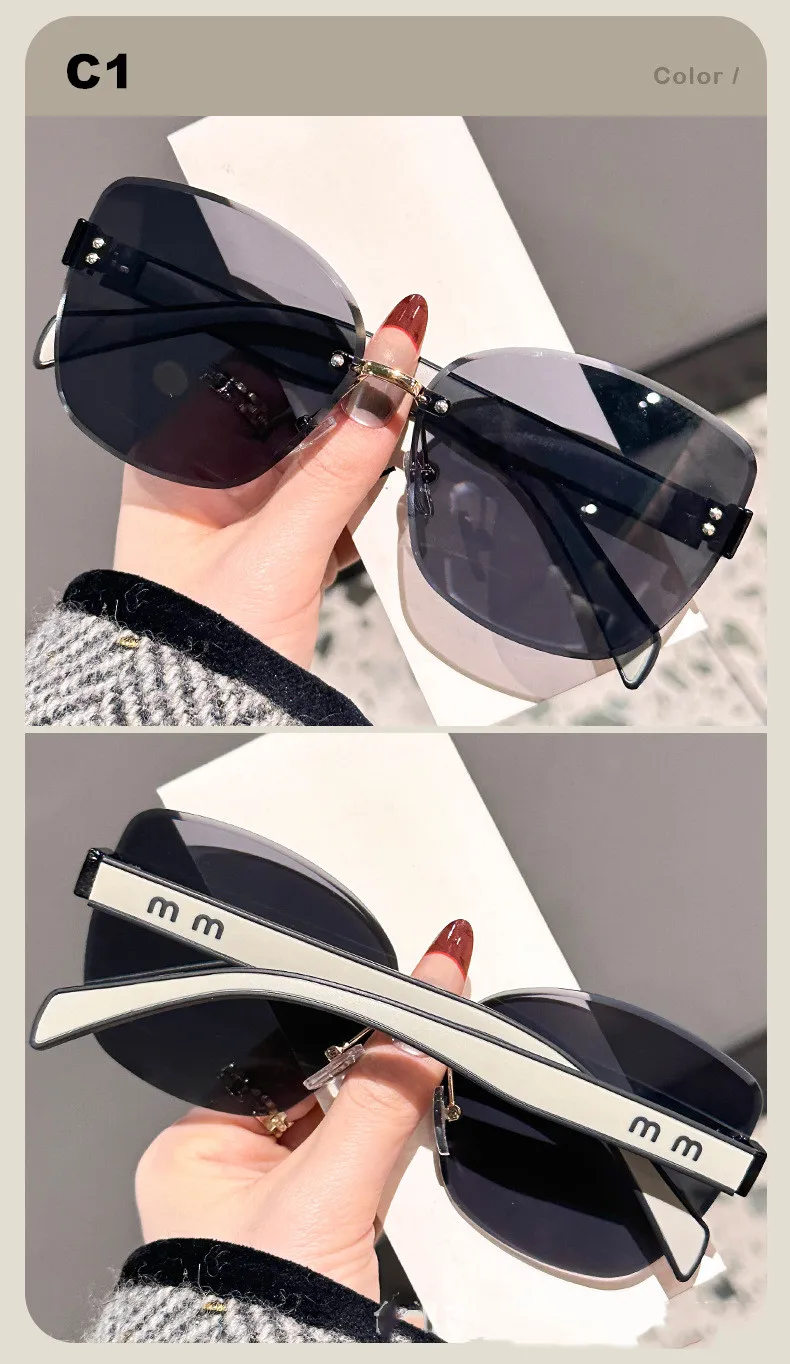 Cat-Eye-Mode-Sonnenbrille mit großem Rahmen, 2025, neuer UV-Schutz, rahmenlos, für Damen, Kantenschneiden, DS-8208 – Detail 8