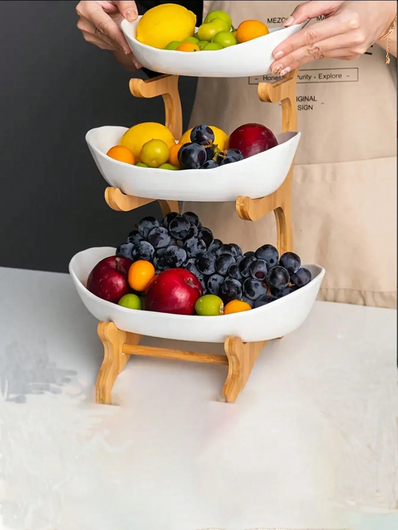 

Luxury 3-Tier Wooden Fruit Basket - Elegant Snack Tray for Kitchen/Living Room, Space-Saving Design, Perfect Christmas Gift