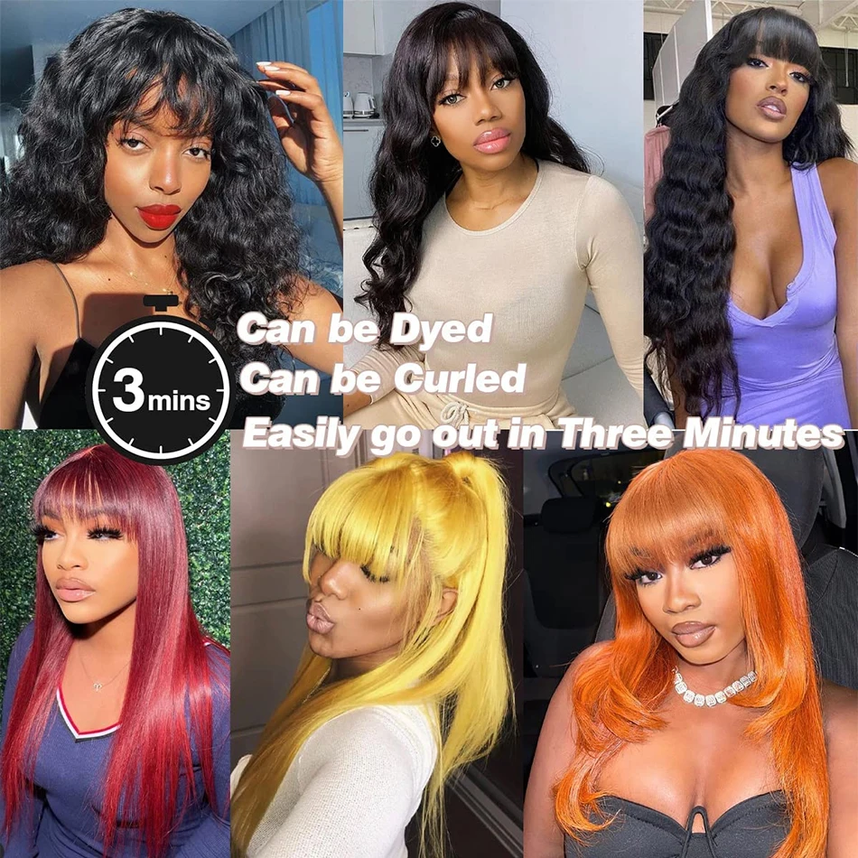 Straight Wigs with Bangs Human Hair Wigs None Lace Front Wigs Brazilian Virgin Hair Glueless Machine Made Wig