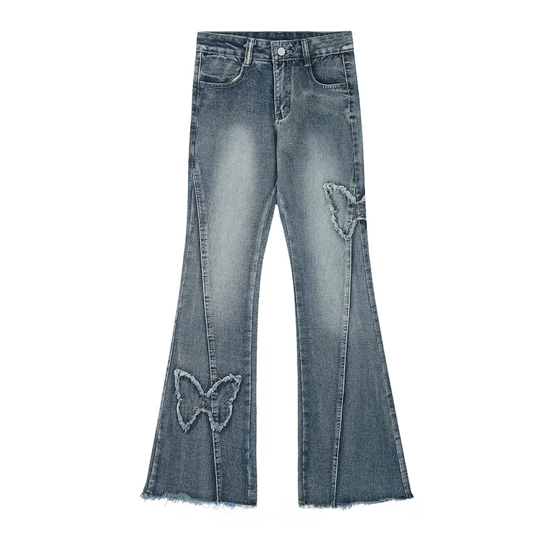 

Утягивающие джинсы-колокольчики с высокой талией, женские длинные брюки, хлопковые эластичные джинсы в стиле ретро в стиле хип-хоп с принтом