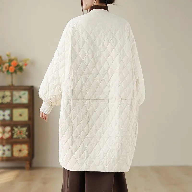 Oversized diamante xadrez para baixo jaqueta de algodão 2025 europeu feminino casaco longo leve jaqueta de algodão inverno parka novo casaco feminino