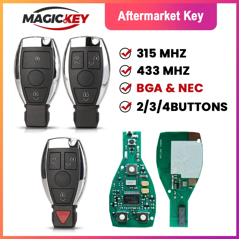 

MAGICKEY BGA Style 2/3/4 Buttons Remote Smart Car Key 315Mhz / 433MHz for MB Mercedes BENZ C E S 2Supports Original NEC BGA Fob