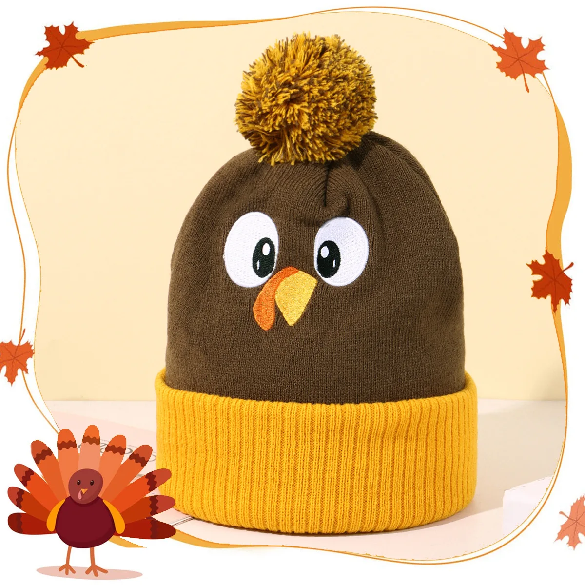 Winter Thanksgiving Turkey Hat Beanie with Pompom Fashion Woolen Warm Knit Cartoon Soft Headwear Funny Hat for Men Wome