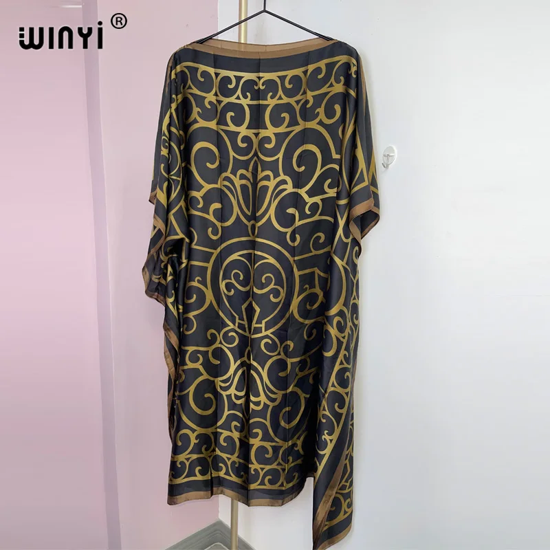 WINYI Summer beach Dress NEW Print Boho Hijab Loose vetidos Elegantes Muslim Abaya Robe Gown Sexy Lady Party maxi holiday kaftan