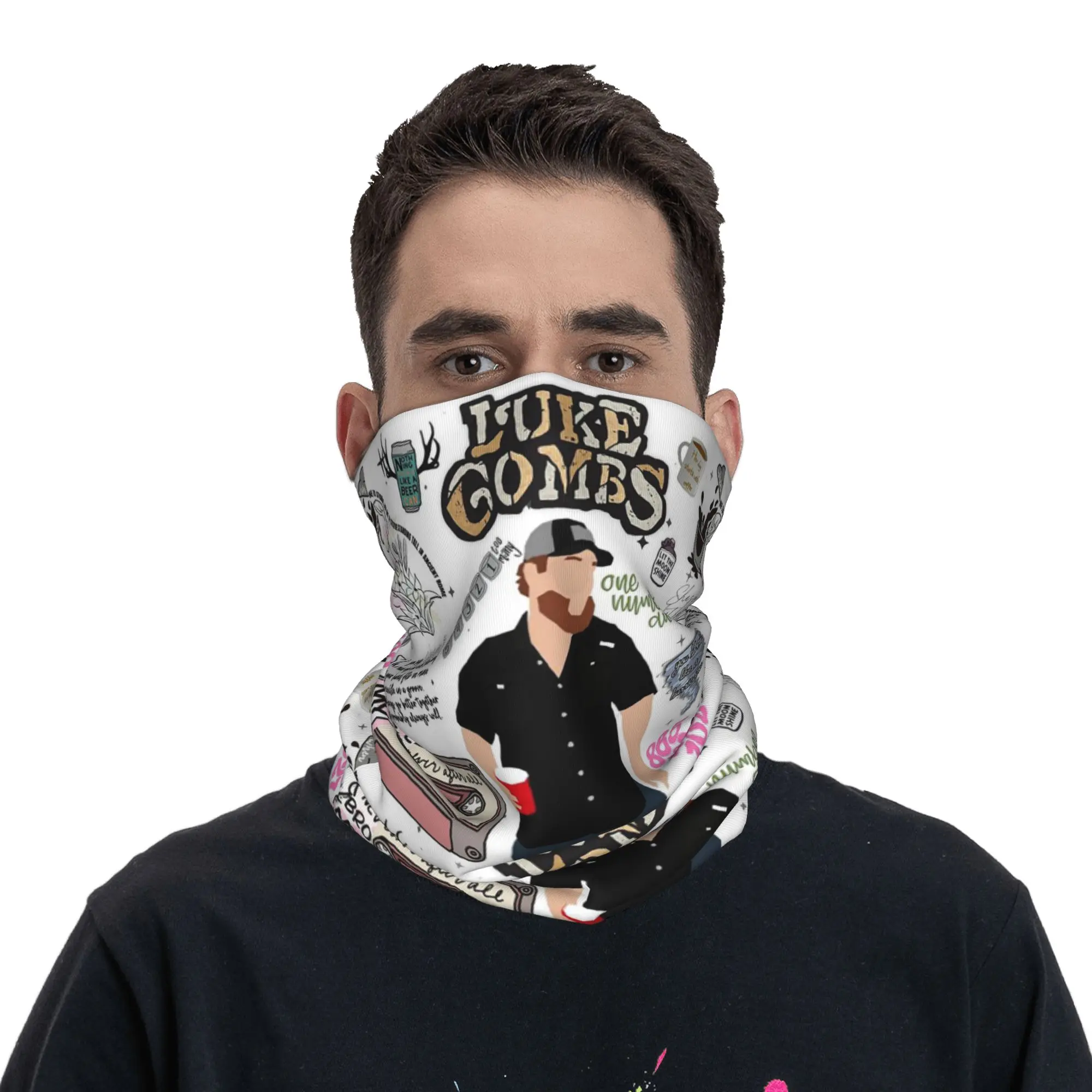 Country Singer Luke Combs Word Tour Bandana Neck Gaiter Printed Wrap Mask Scarf Balaclava Hiking Fishing Unisex Adult Washable