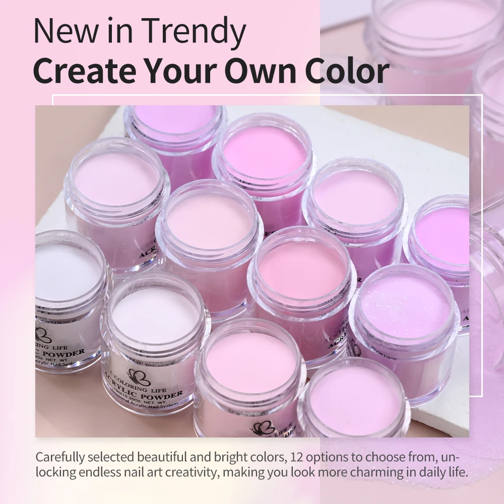 

Набор из 12 акриловых пудр для ногтей в оттенках нюд и розового, 3-в-1, профессиональный кристаллический полимер для DIY маникюра, наращивания, моделирования и пудрового покрытия