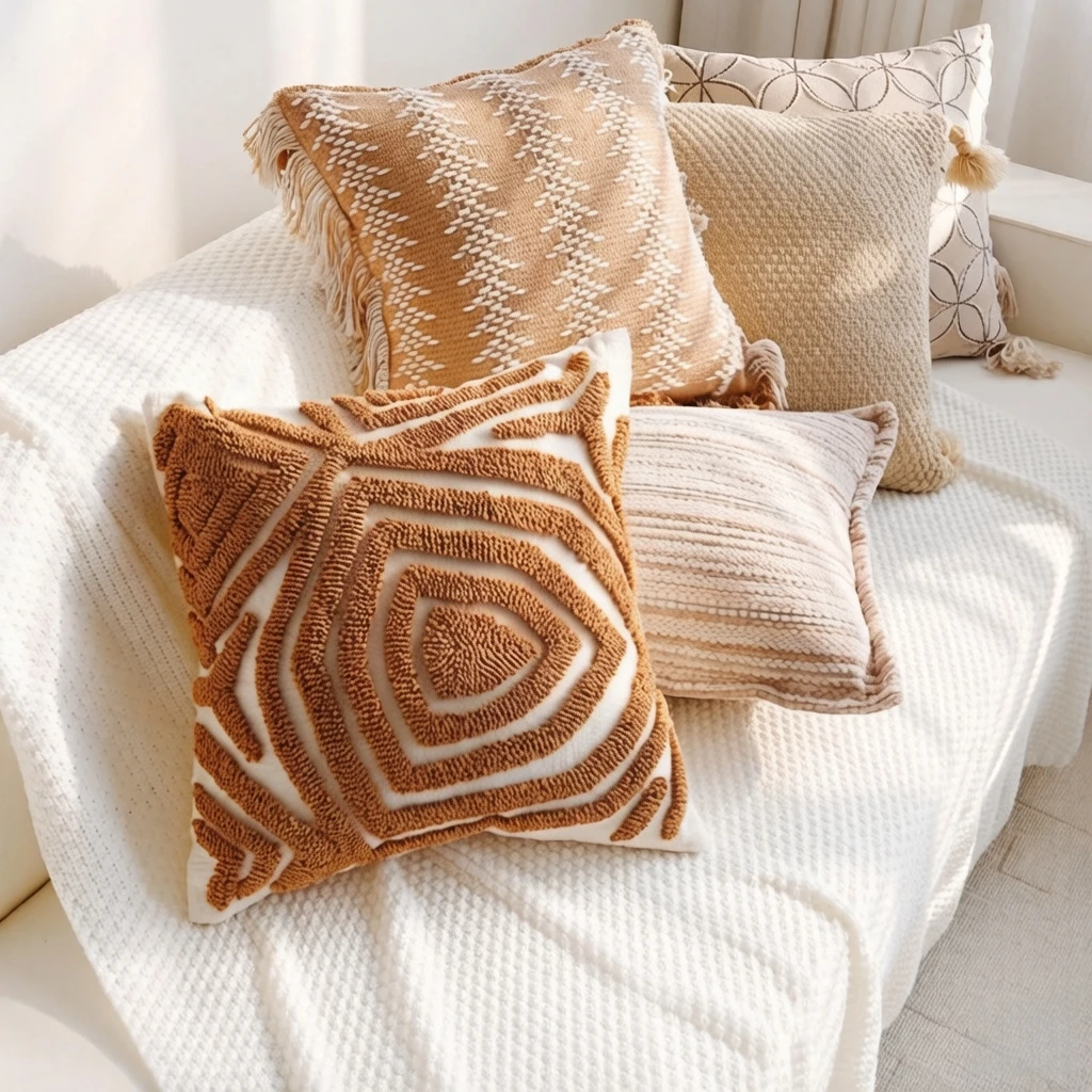 Boho Geometric Cushion Cover 45x45cm Tufted Plush Throw Pillow Case Abstract Minimalist Decorative Sofa Pillow for Living Room 4