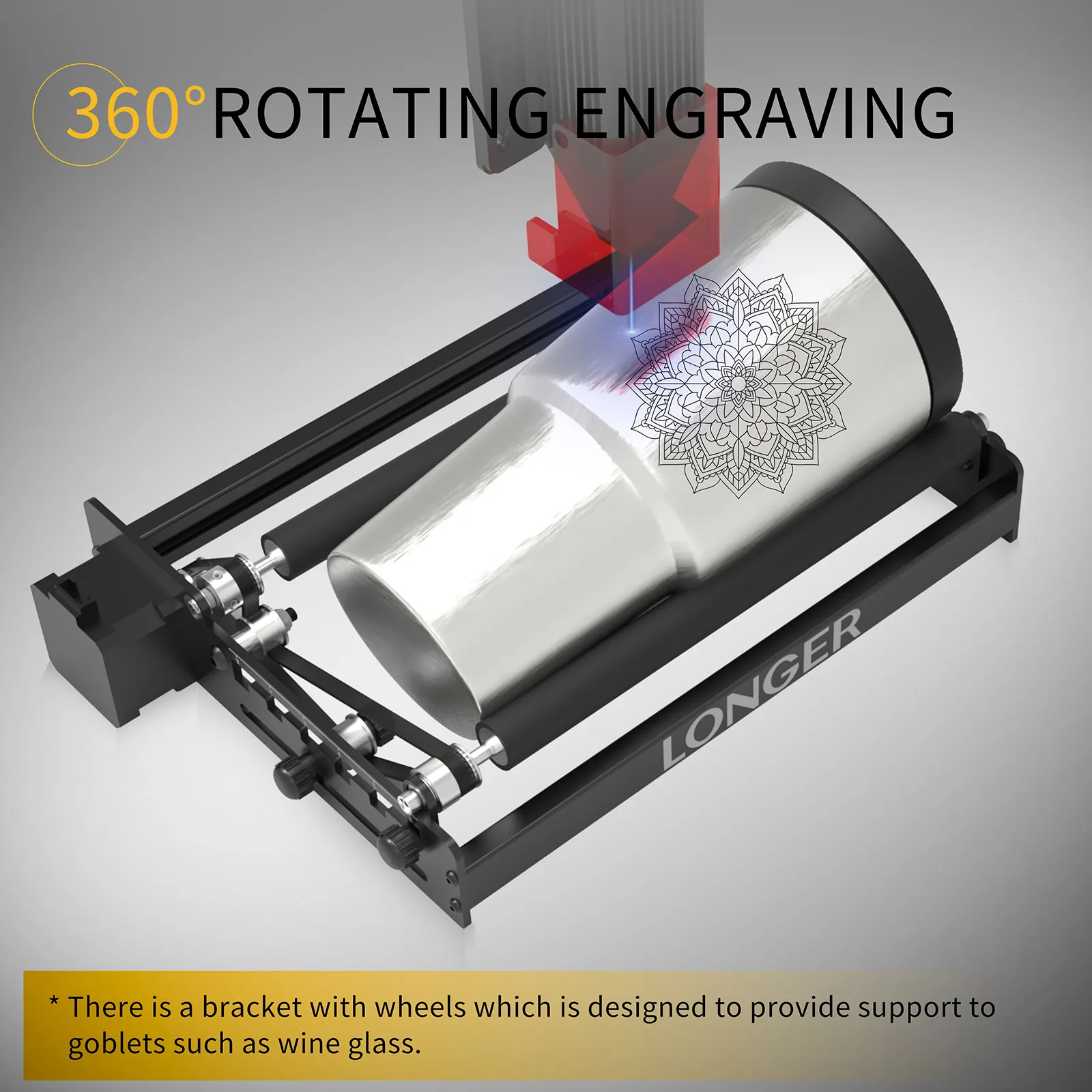 

LONGER Rotary Roller&Bracket Y-axis 360 Rotation a Good Partner for Laser Engraving Machine Accessories for Engraving Bottle Can