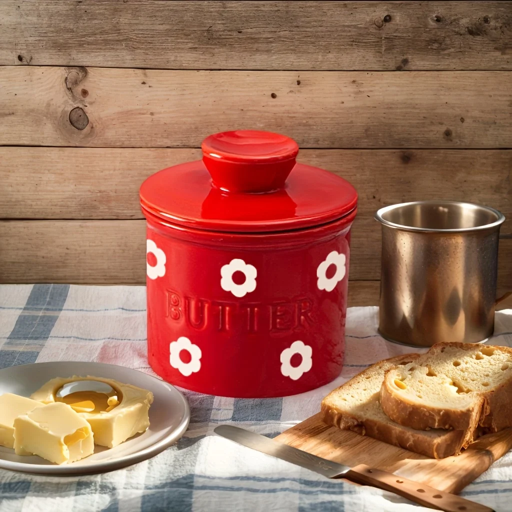 

1 шт. крытая банка для масла, керамическая форма для французского масла с цветочным узором, милая банка для французского масла, подходит в подарок на фестиваль