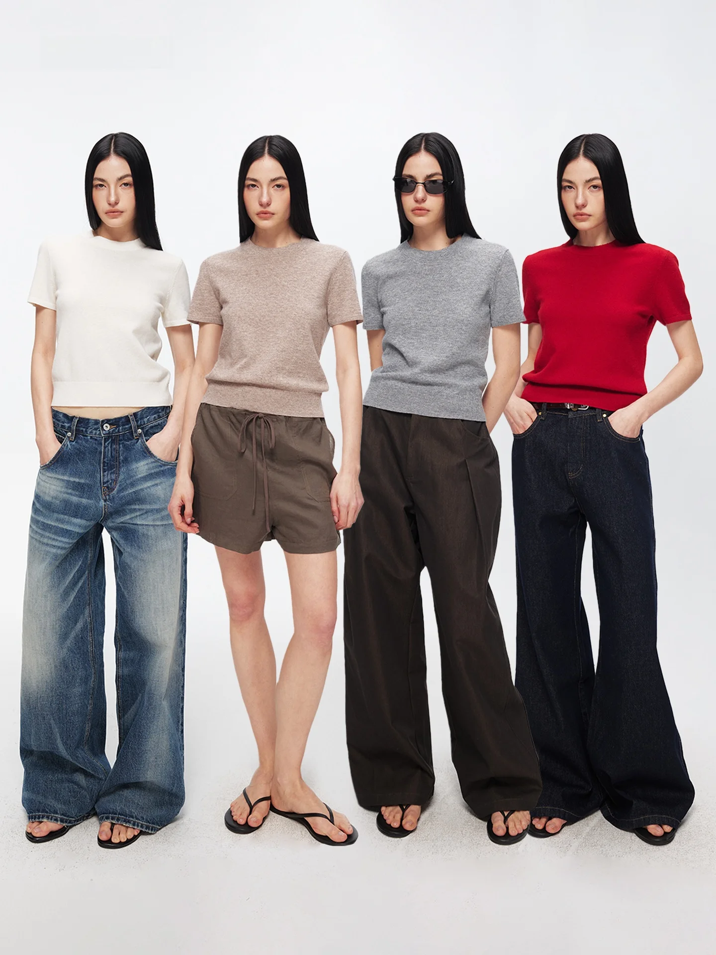 SEGI 100 Camiseta de verano fina de punto de lana de manga corta con cuello redondo y ajuste holgado para mujer, elegante, versátil y de calidad que estiliza la figura