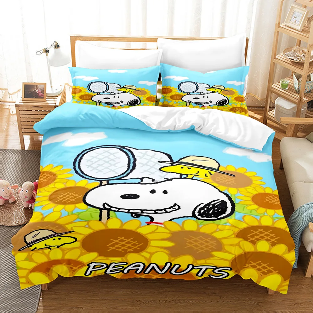 Snoopy Cute Print Bedding Sets Comforter Quilt Bed Cover Duvet Cover Pillow Case 2-3 Pieces Sets Kids Adult Size Home Decor