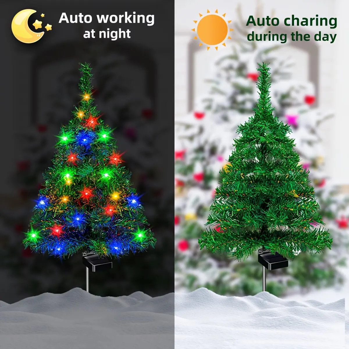 Solar-Powered Multicolor Christmas Tree Lights Yard Lawn Decorations Christmas Atmosphere Ground Stake Lantern