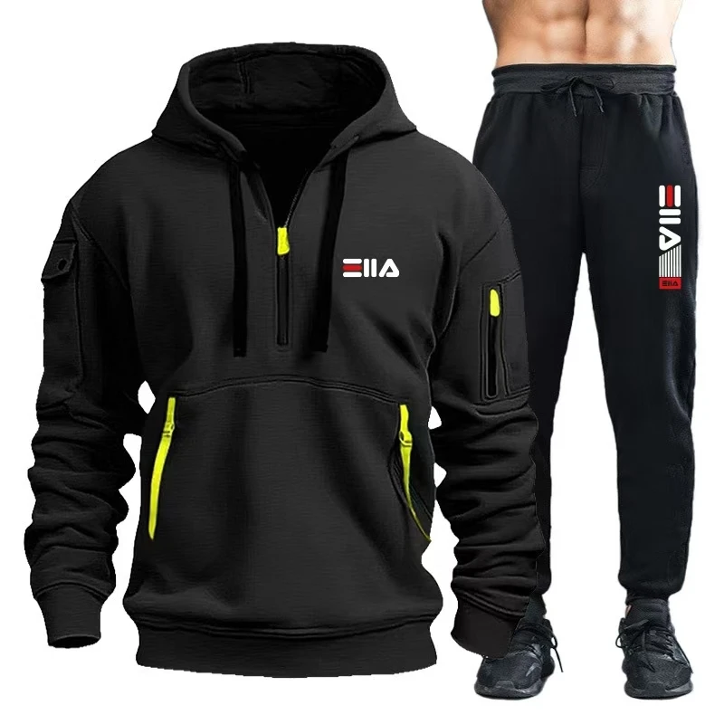 2024 Fashion Sportswear Plus Pants Sweatshirts Fleece Zipper Two Size Men\'s Set Hoodie Tracksuit Piece zipper hoodie S-3XL