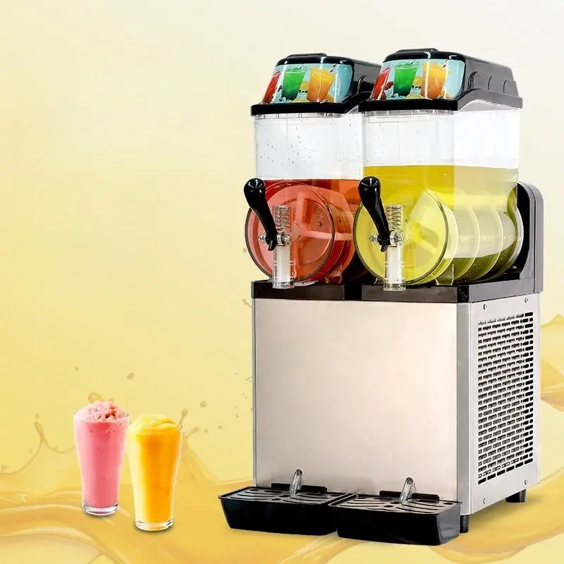 Dual 12L Tank Slush Making Unit, Stainless Steel Body, Mini Size, Smoothie Processing Tool For Restaurant & Drink Shop