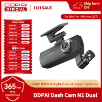 DDPAI N1 Dual Dash Cam  Front and Rear Recording NightVIS 1296P Dash Camera Recorder Car DVR 24H Parking Mode WIFI & App Control