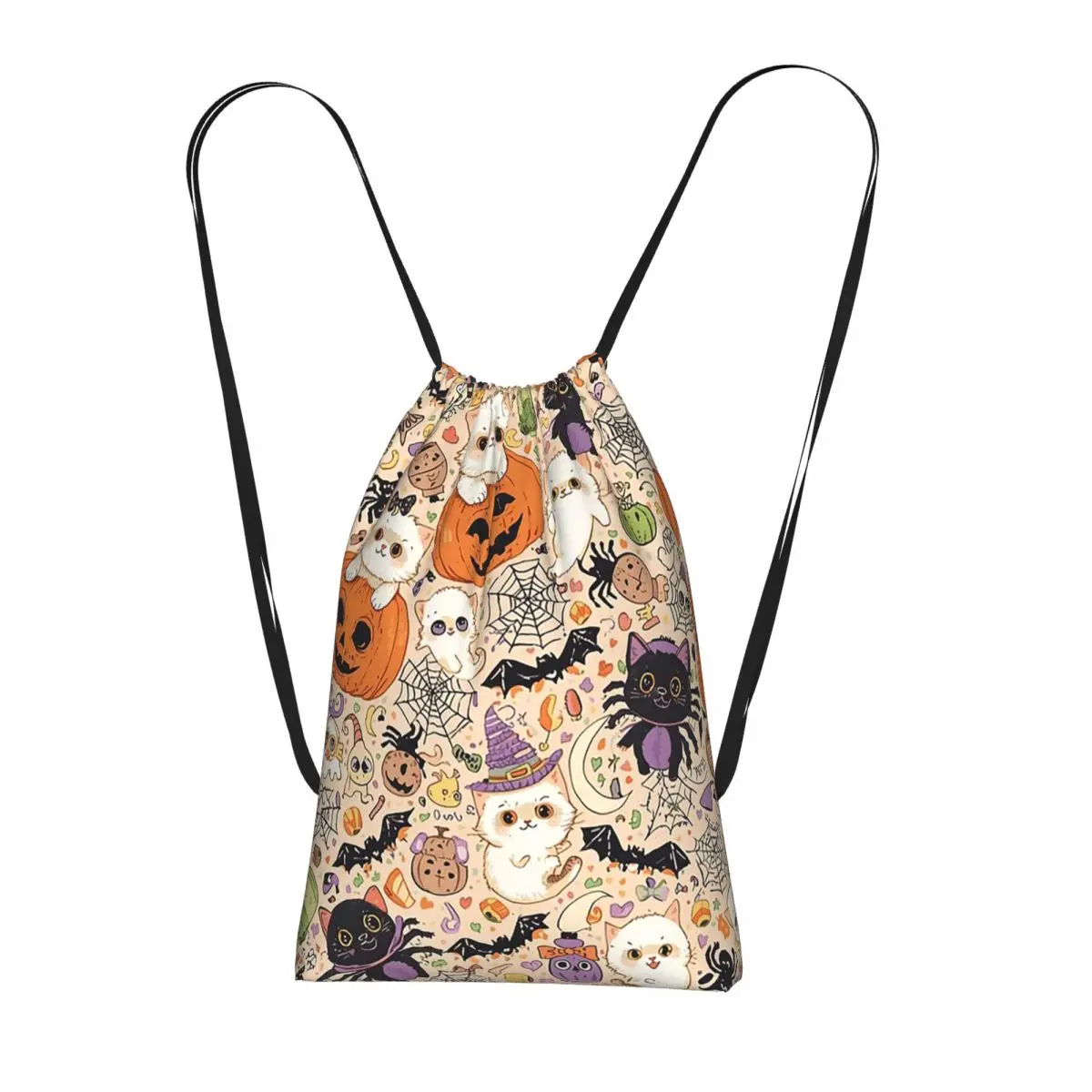 

Модные рюкзаки на Хэллоуин с изображением милых котиков, тыкв и паутины, спортивные сумки на шнурке, сумки для книг для мужчин, женщин и студентов