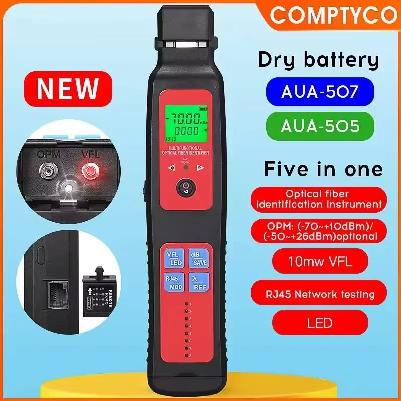 High Quality AUA-505 Dry Battery Optical Power Meter - 50+~26dbm Optical Fiber Identifier RJ45 Network Tester VFL 10KM LED
