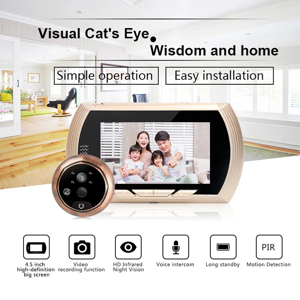 4.5“ Digital Doorbell HD Color Screen Smart Door Peephole Viewer Camera 170 Degree Wide Angle Video Recording IR Night vision