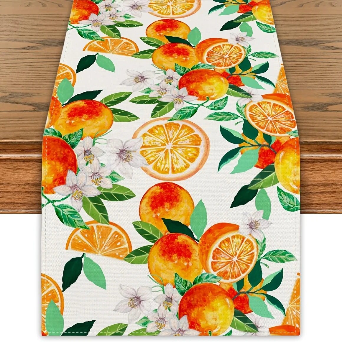 1 Stück Leinen-Tischläufer, rechteckig, orangefarbenes Zitrusdesign für Frühling/Sommer, Zuhause, Party, Dekoration, Orange, Geburtstag, erste Feiern