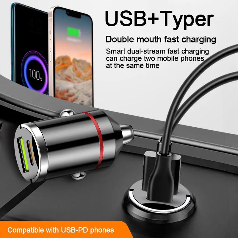 Hidden Car Charger PD30W Mini Pull Ring USB+PD Port Smart Car Charger image 6