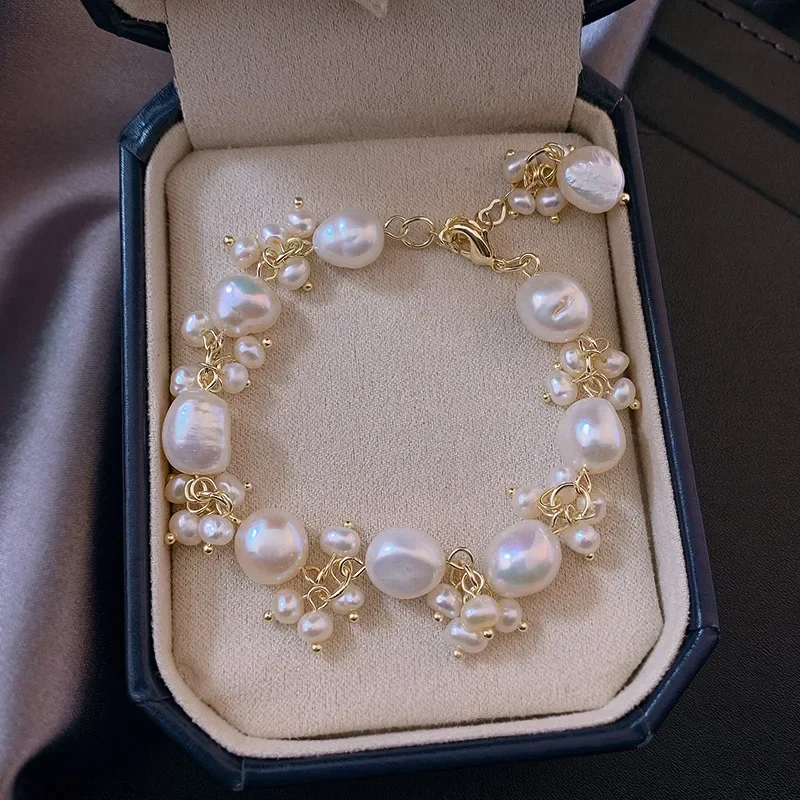 

Natural Baroque Freshwater Pearls Bracelet Women Girls Cool Irregular Pearl 18K Gold-plated Fashion Design Bracelets Jewelry