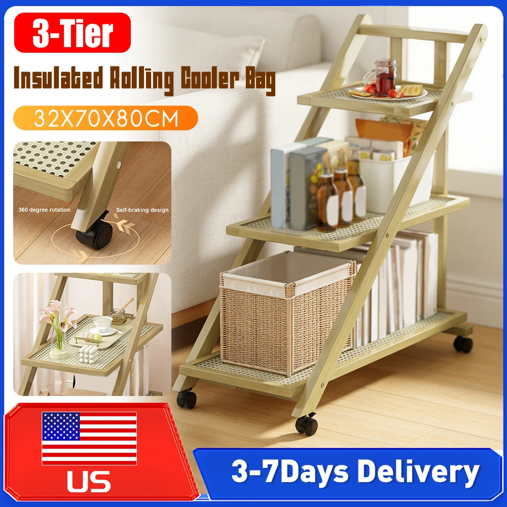 

Регулируемая 3-уровневая тележка на колесиках, приставной столик для кофе, мобильный прикроватный столик для закусок, полка для хранения для гостиной и спальни