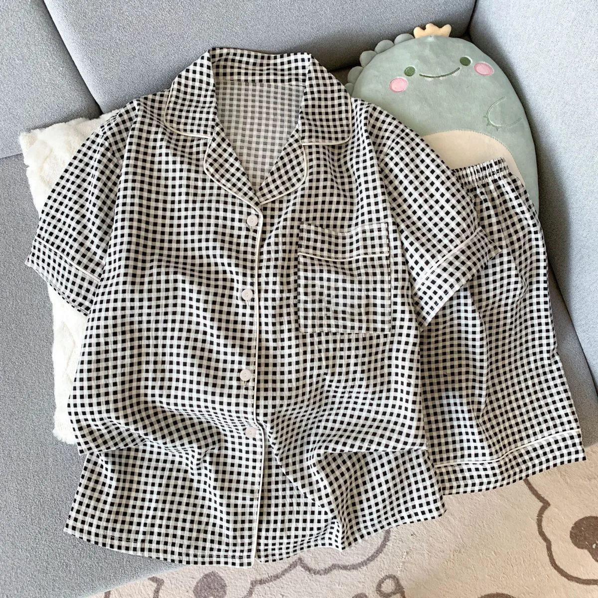 Summer Short Sleeved Ladies Pajamas Women's Comfortable Popular Sleepwear Homewear Clothes Set Student Soft Plaid Nightwear